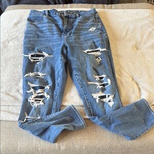 American Eagle Blue Jeggings with Distressed Detailing